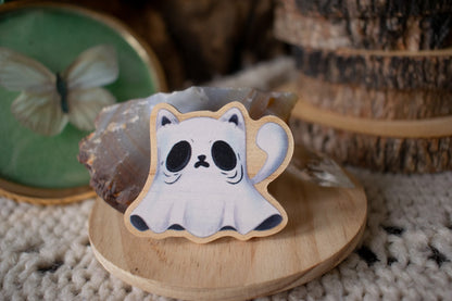 Ghost Cat Wooden Pin