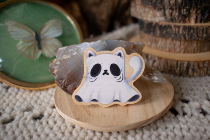 Ghost Cat Wooden Pin