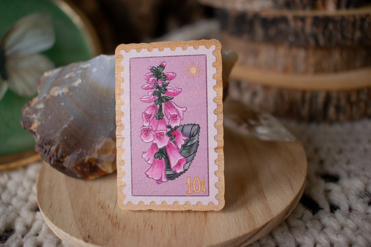 Foxglove Stamp Wooden Pin