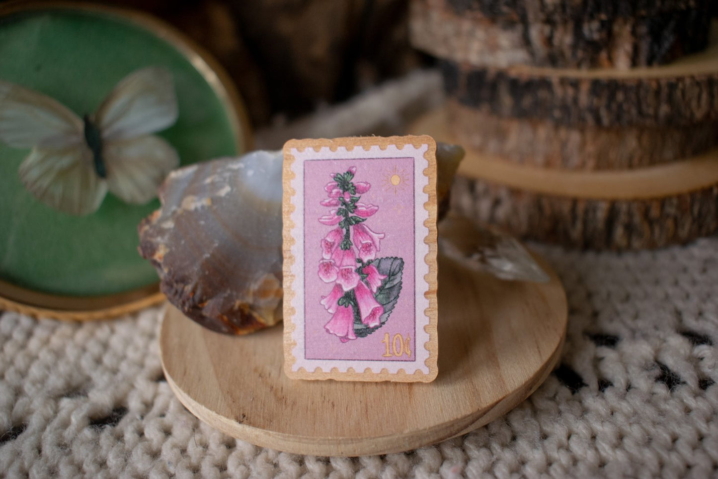 Foxglove Stamp Wooden Pin