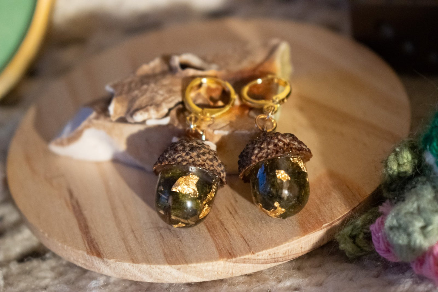Acorn + Moss Earrings Necklace Set