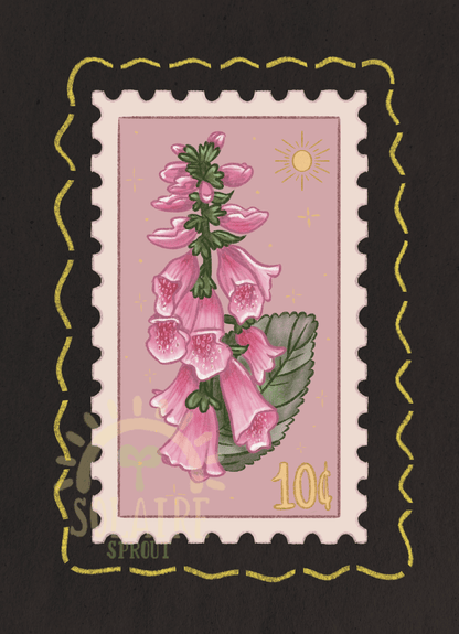 Foxglove Stamp Wooden Pin