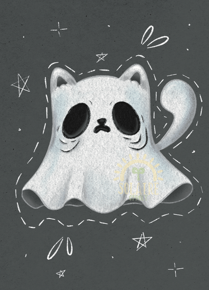 Ghost Cat Wooden Pin